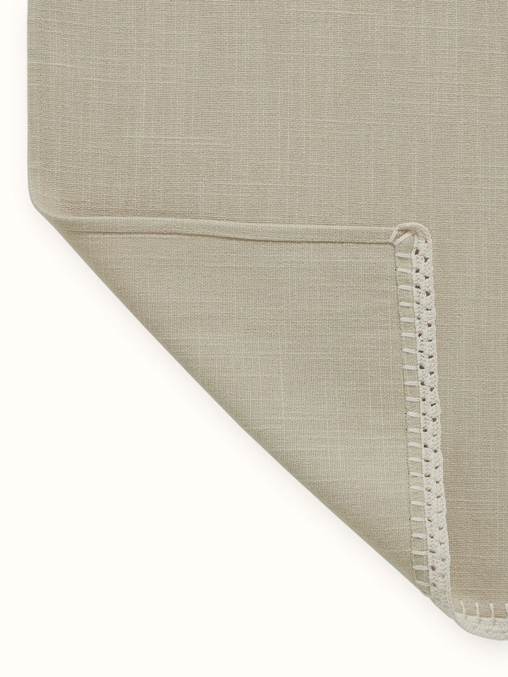 Back view of Nityam Beige Cotton Slub Crochet Table Runner showing the reverse side