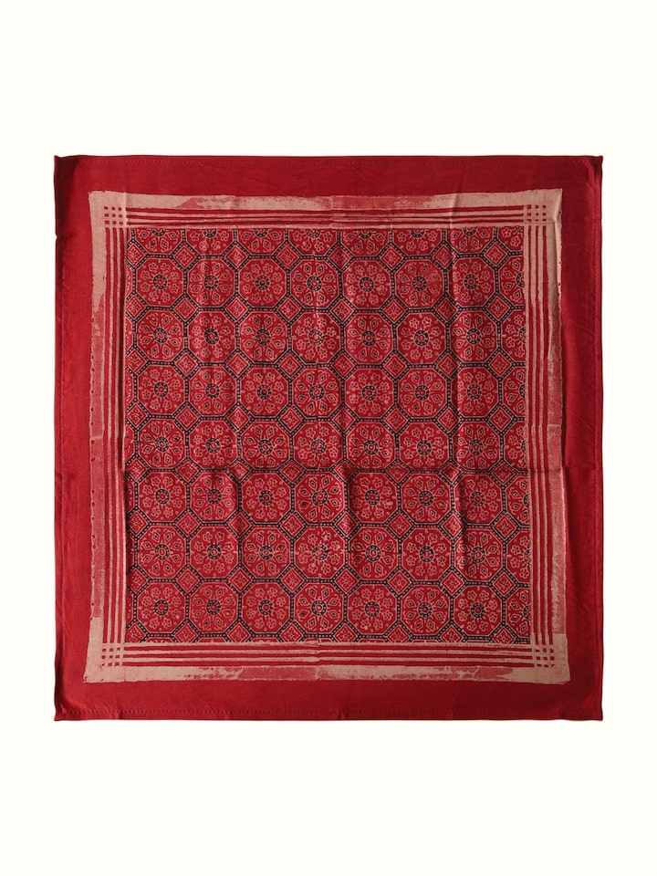 close-up view of assorted silk ajrakh block printed pocket squares pattern