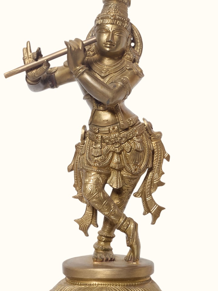 Detail view of the Bronze Cast Krishna Flute Idol