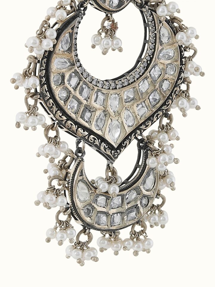 Dank Polki Silver Drop Earrings