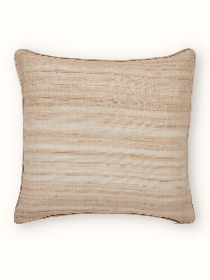 Pragya Beige Buta Tussar Silk Chikankari Hand Embroidered Cushion Cover