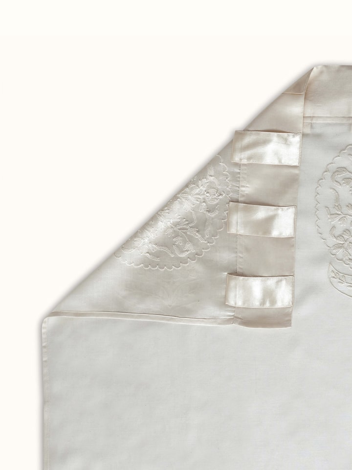 Razza Ivory Buta Cotton Silk Kashmir Chain Stitch Hand Embroidery Sheer Curtain (9 Ft)