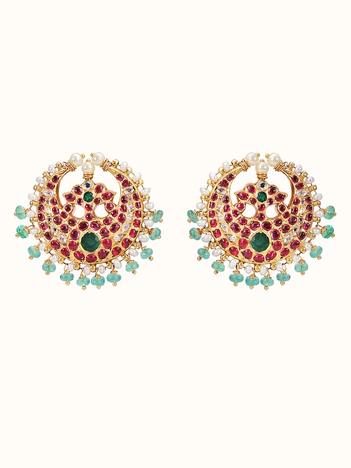 Front view of Kundala Velai 22 Karat Gold Studs displaying elegant simplicity by Swadesh