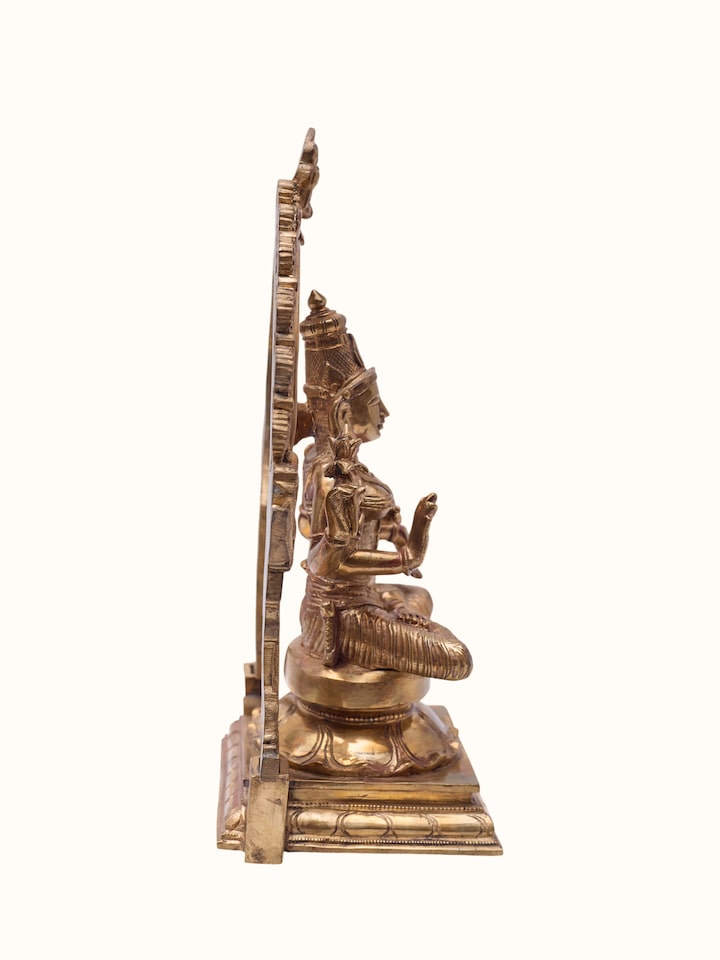 Detail view of the Bronze Cast Sitting Lakshmi Idol