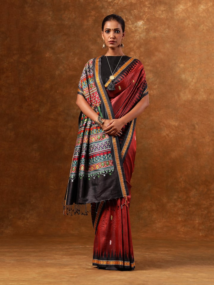 Magenta Tussar Silk Saree