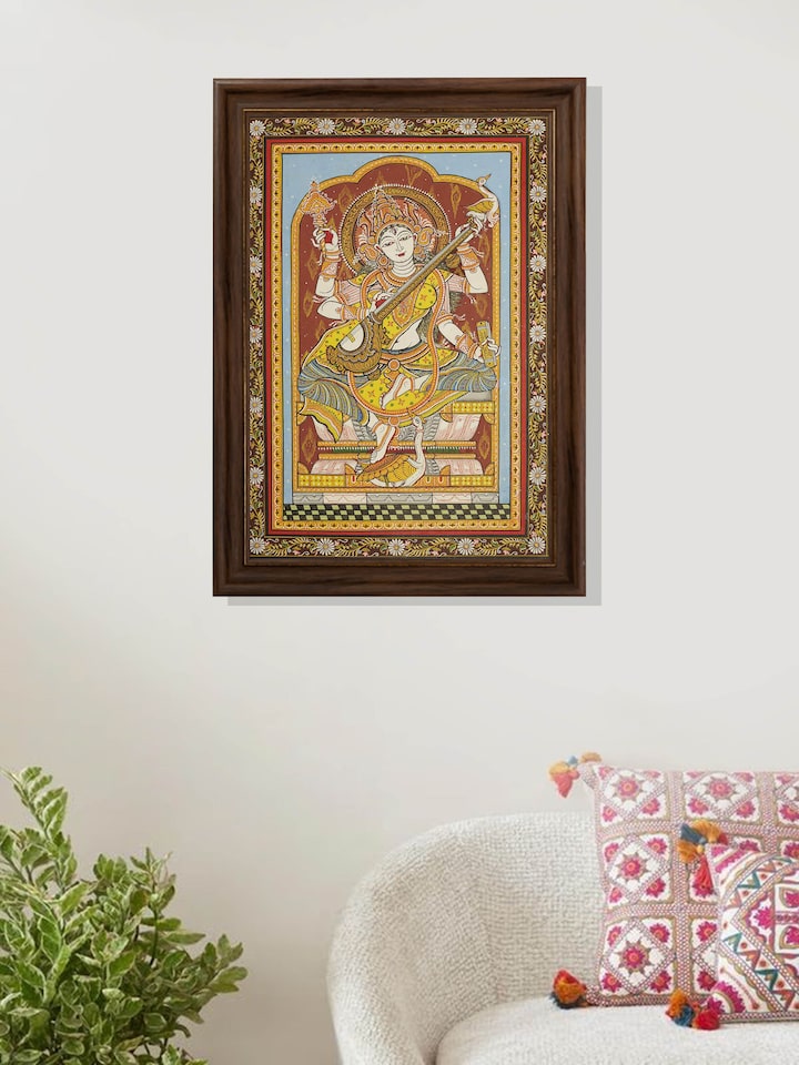 Left-side view of the Saraswati Canvas Patachitra Painting
