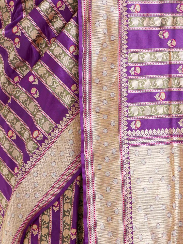 Draped detail view of the Purple Banarasi Handloom Kadhwa Saree