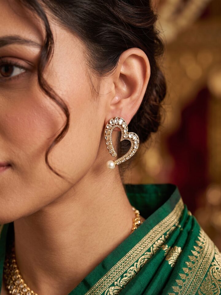 Dank Polki 14 Karat Gold Studs by Swadesh