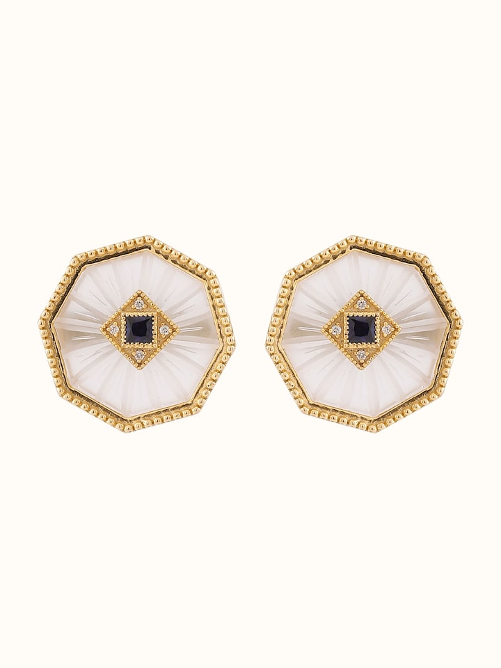 Front view of Lapidary 14 Karat Gold Studs showing the complete piece and design