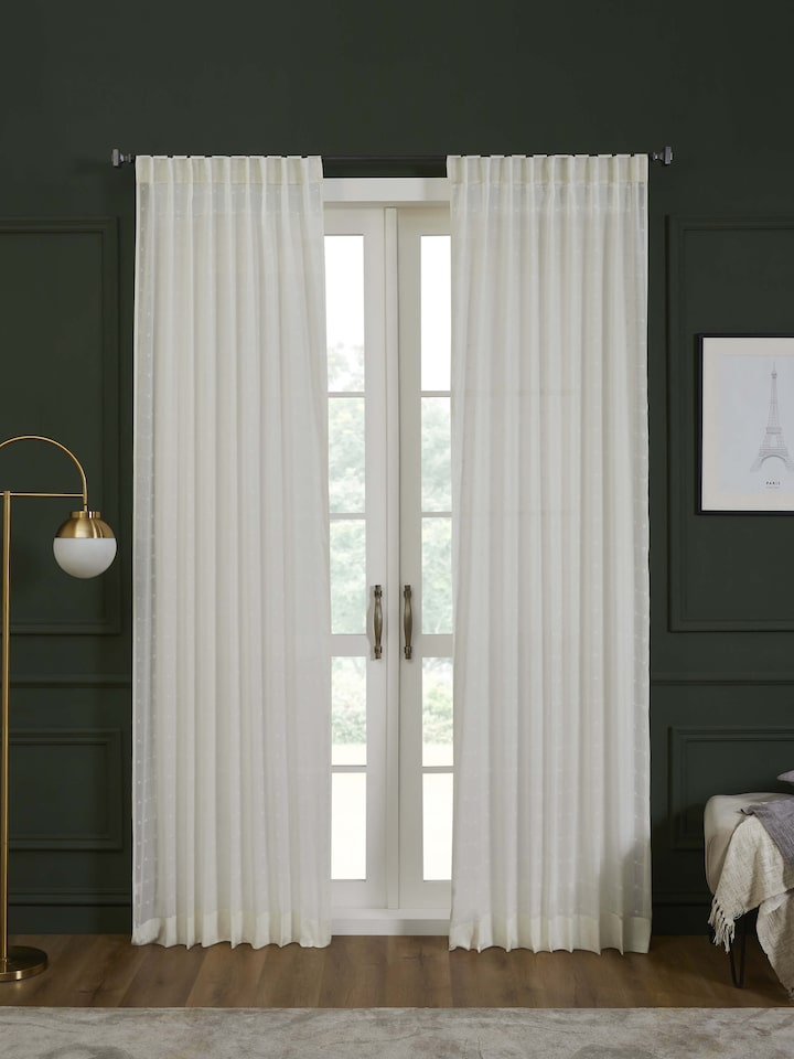 Kalpanama White Woven Buti Handloom Cotton Curtain (9 Ft)