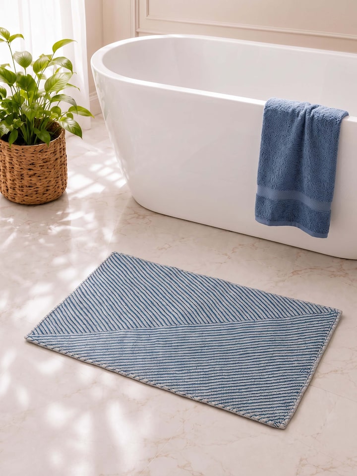 Nityam Diagonal Stripes Blue Bath Mat