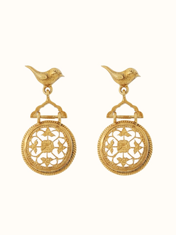 Front view of Thewa Silver Drop Earrings showing the complete piece and design