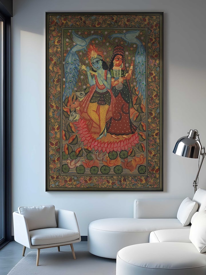 Lifestyle view of Radha Krishna Kalighat Painting