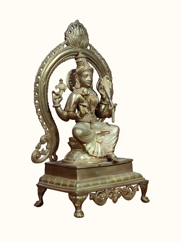 Angled view of the Bronze Cast Lalitha Devi Idol
