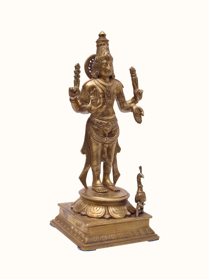 Angled view of the Bronze Cast Chennakeshava Idol