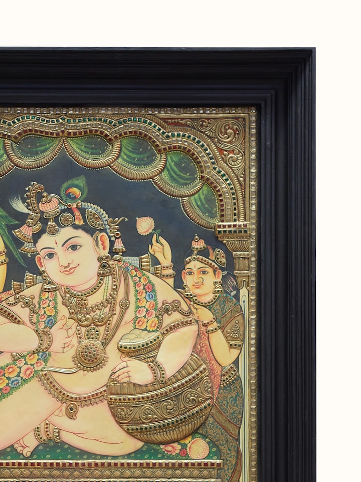Detail view of the Butter Krishna Thanjavur Painting