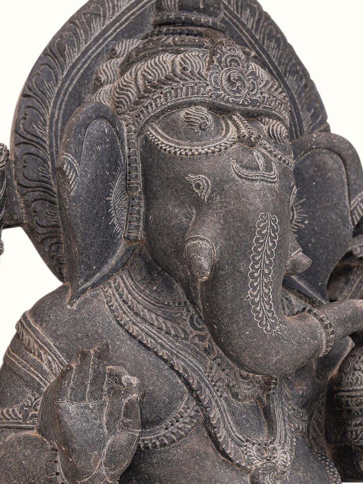 Detail view of the Stone Carved Ganesha Idol