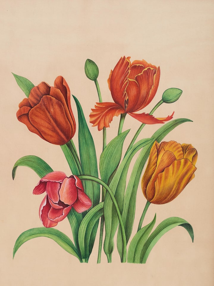 Detailed view of the Tulips Miniature Painting