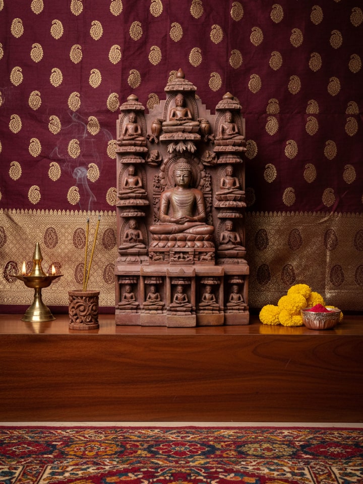 Left-side view of the Stone Carved Buddha Idol