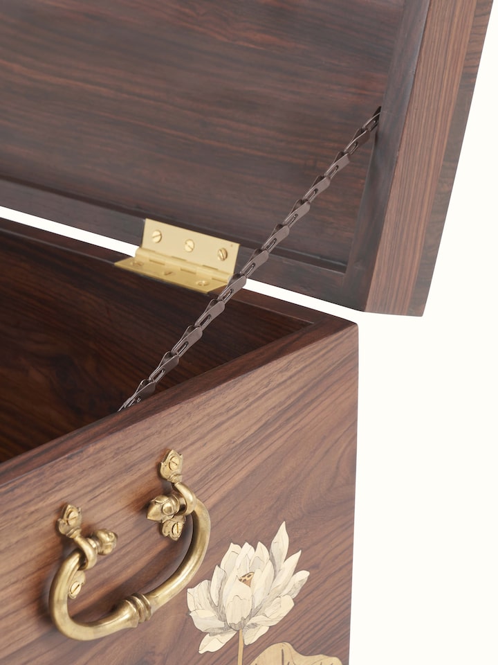 Close-up of the Rosewood Inlay Trunk craftsmanship