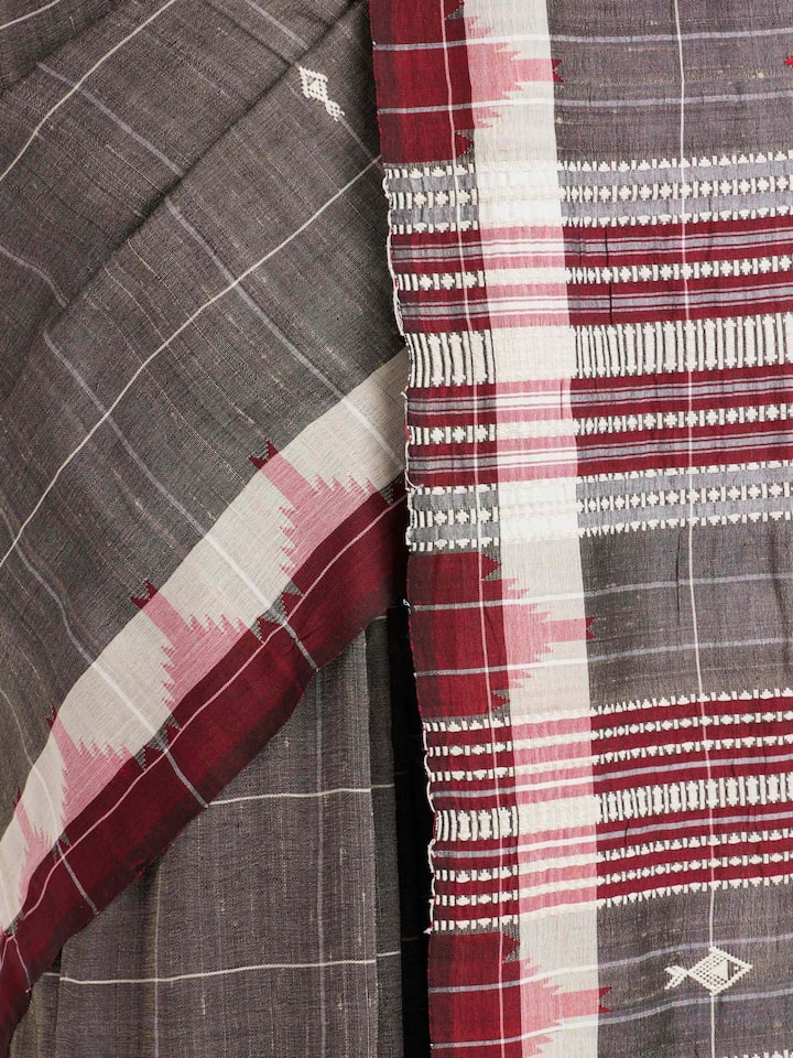 Detailed view of Brown Cotton Tussar Silk Kotpad Saree focusing on the fine craftsmanship and texture