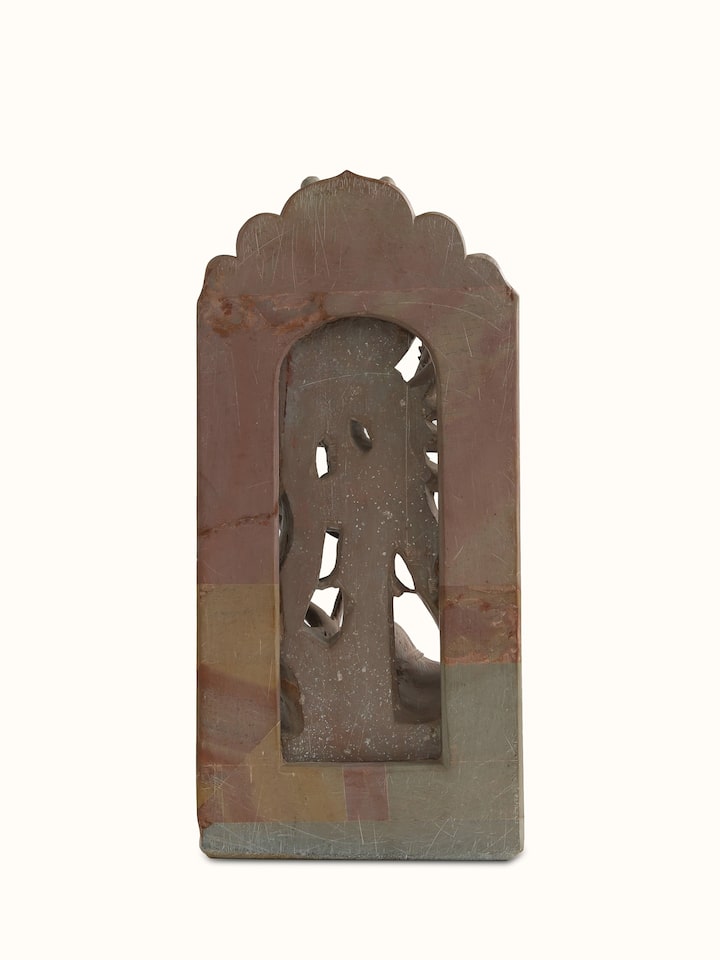 Back view of Stone Devi Idol, showcasing the balanced posture and finely sculpted back elements.