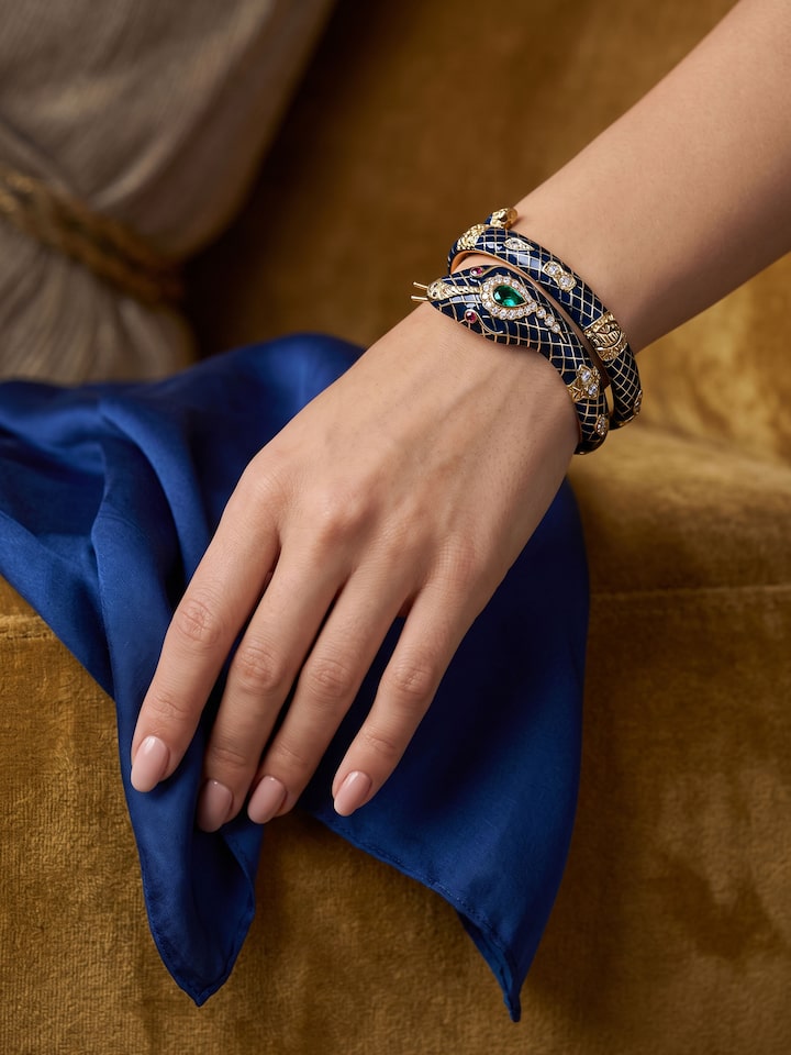 Styled view of Silver Smithing Meenakari Bangles worn on the wrist, showing how it looks styled