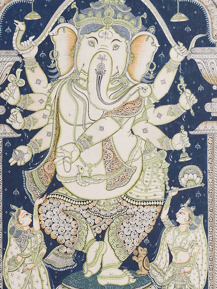 Front view of the Ganpati Canvas Patachitra Painting
