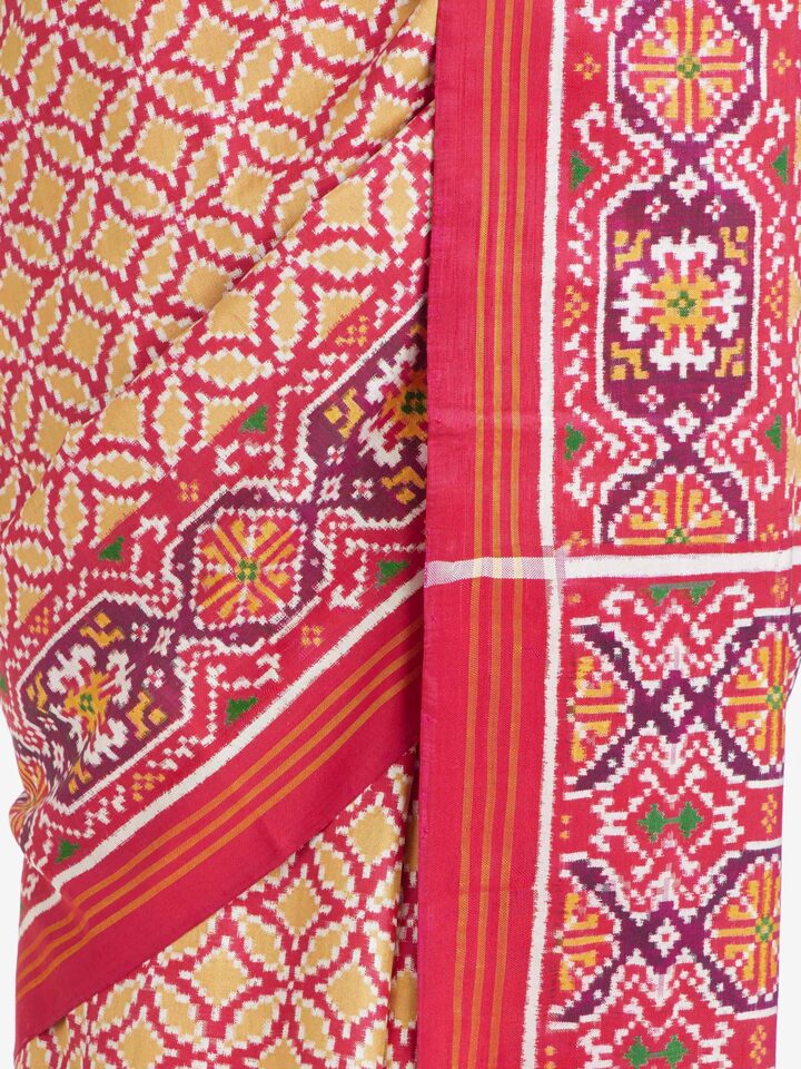 Draped detail view of the Beige Patan Patola Saree