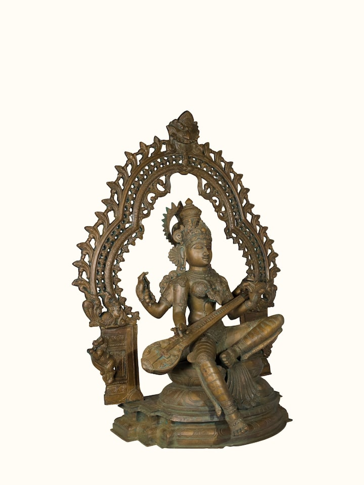 Side view of the Bronze Cast Saraswati Idol