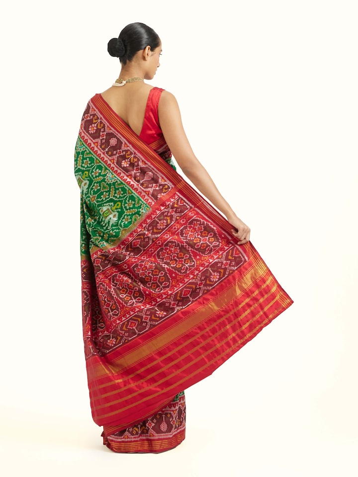 Back view of Rajkot Semi Patola Saree emphasizing the overall design and fine details