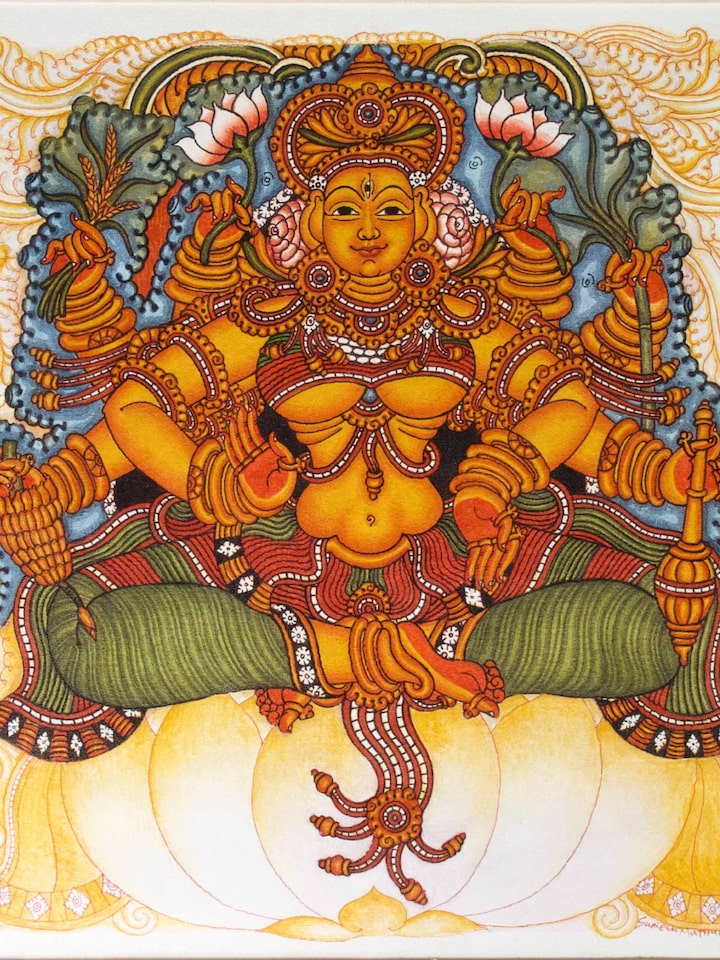 Detail view of the Dhanyalakshmi Kerala Mural Painting