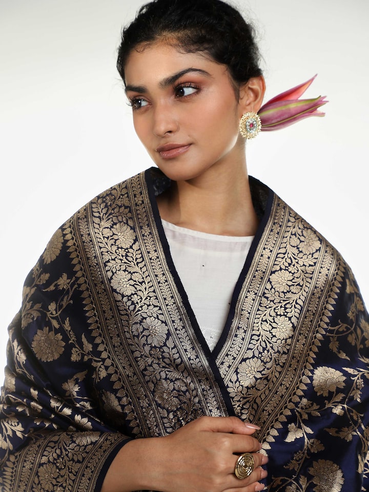 Teal cotton Phad block printed long kurta with traditional folk print