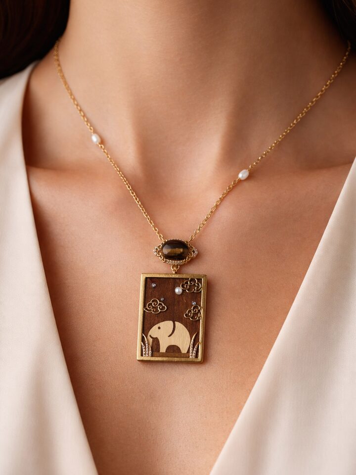 Rosewood Inlaid Silver Pendant & Chain by Swadesh