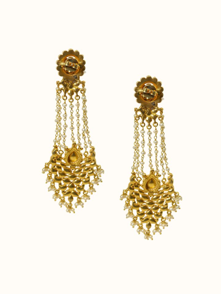 Back view of Dank Polki Silver Drop Earrings showing the back and clasp detail