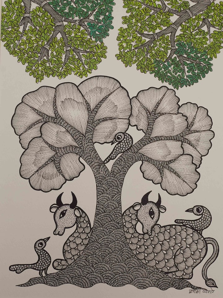 Detail view of the Under Nature's Watch Gond Art