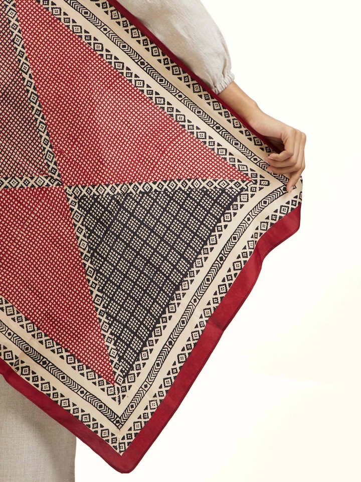 Draped detail view of the Rust Silk Bagh Hand Block Printed Stole
