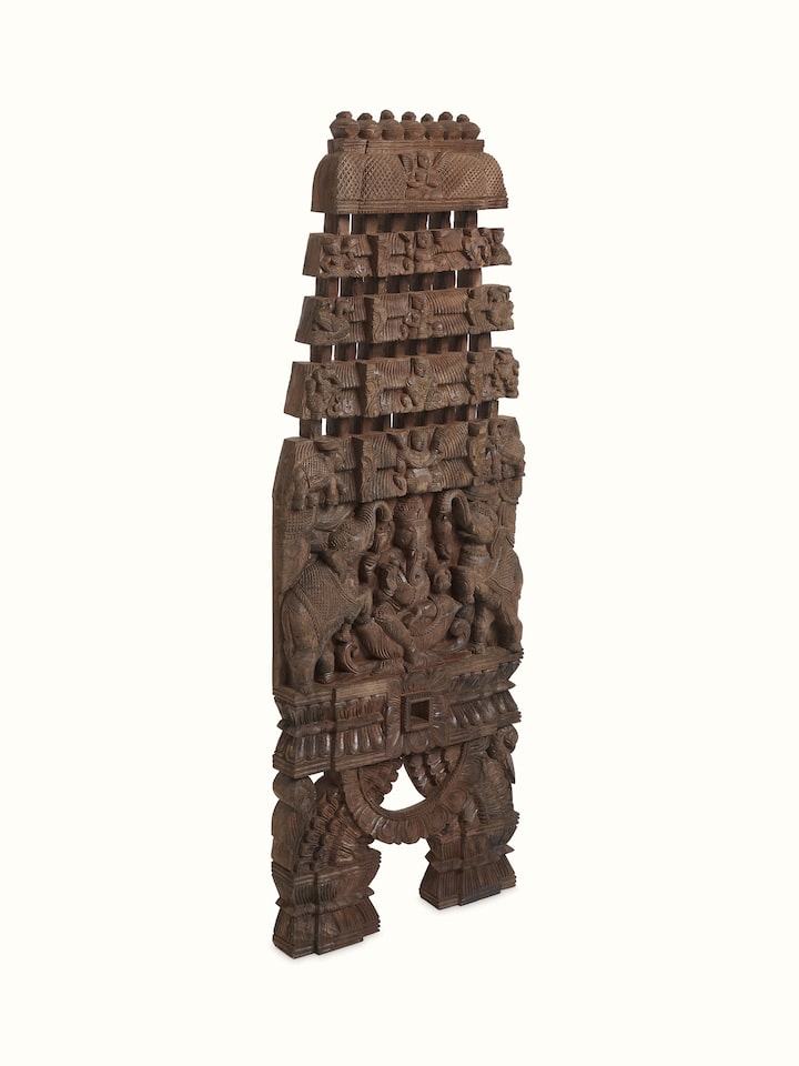 Left-side view of the Wood Carved Ganesha Wall Panel