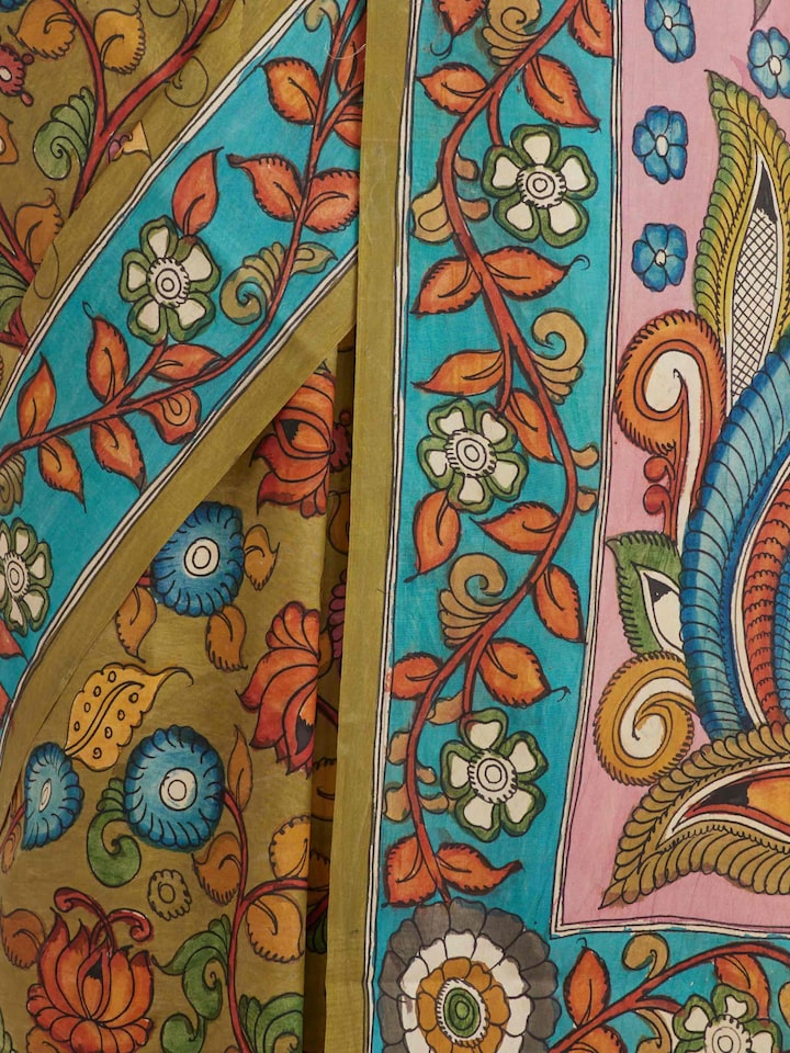 detail view of kalamkari mulberry silk saree pattern