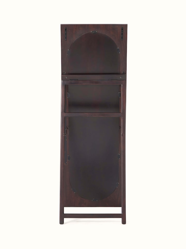 Artistic view of Sheesham Wood & Brass Tarkashi Mirror highlighting the blend of traditional wood and brass elements