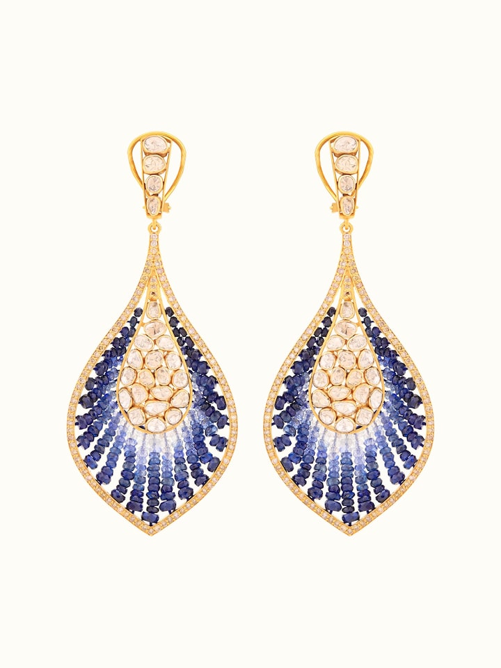 Front view of Dank Polki 14 Karat Gold Drop Earrings — Swadesh