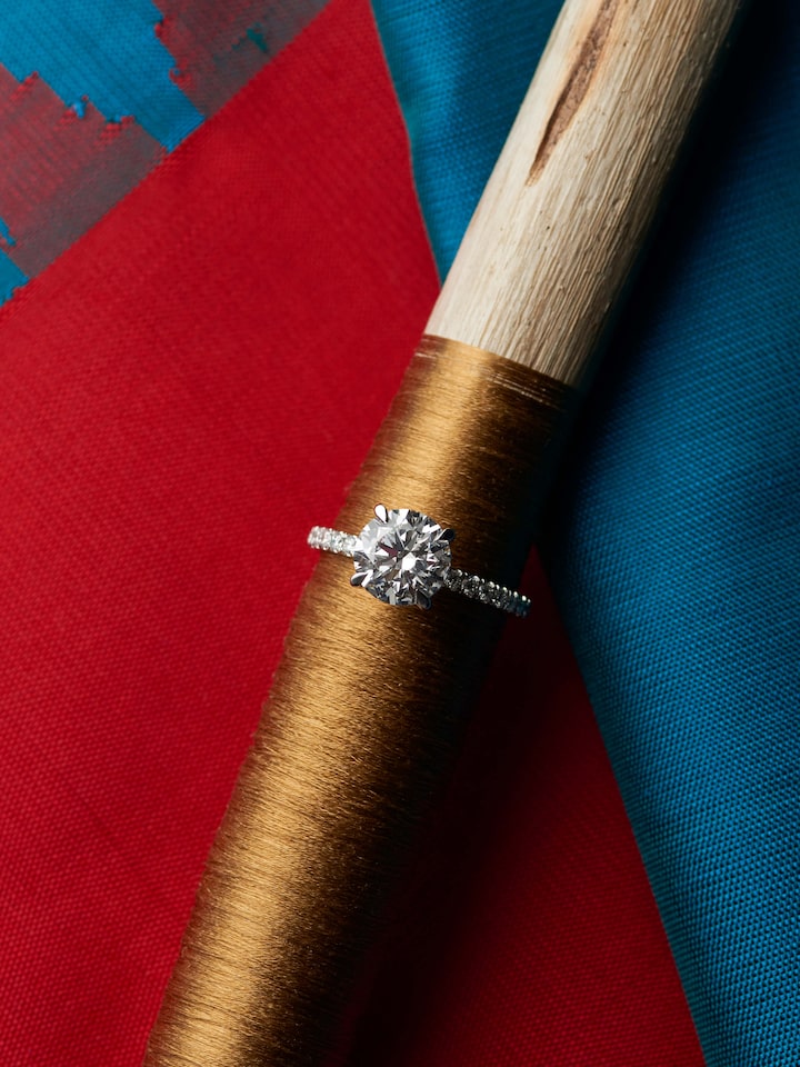 lifestyle view of open setting 14 karat gold ring