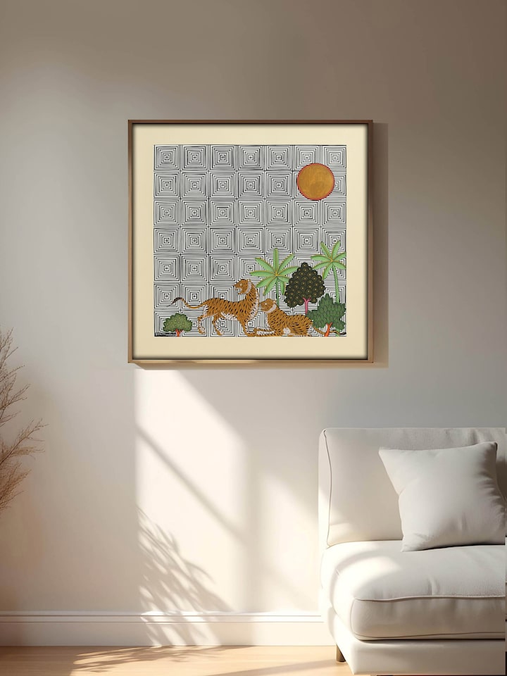 Left-side view of the Tiger Forest Geometric Pichwai Painting