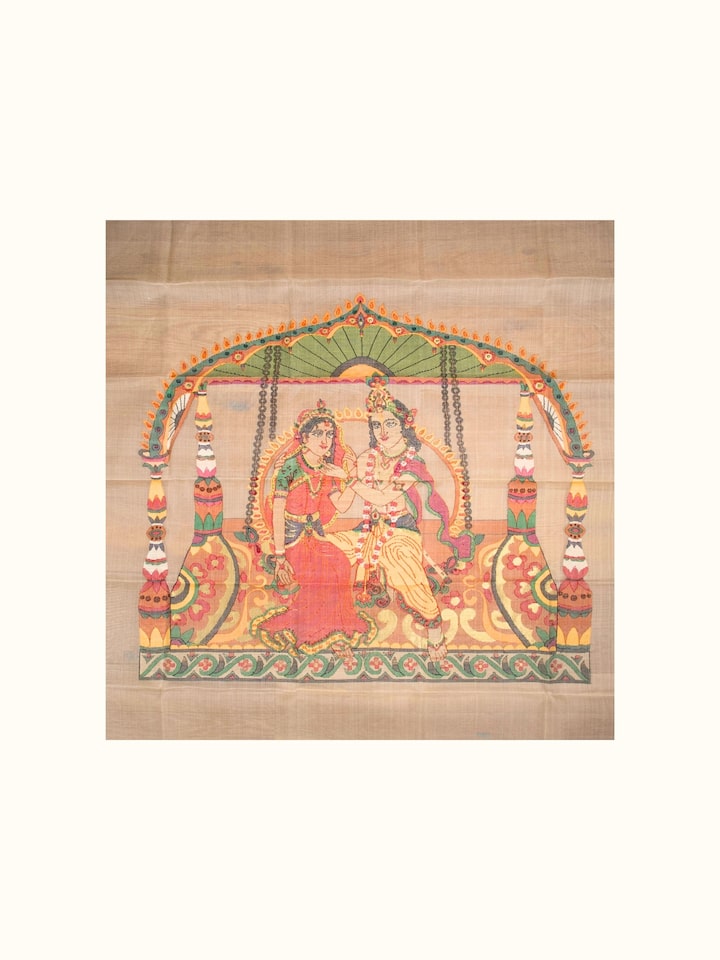 Front view of the Radha Krishna Jamdani Wall Hanging