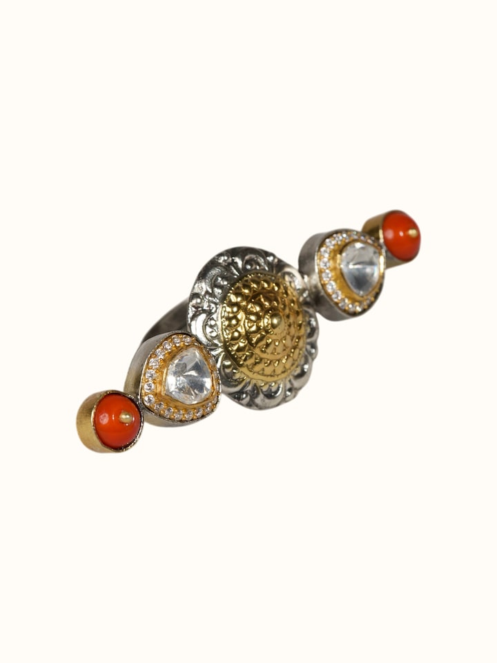 Angled view of the Dank Polki Silver Ring