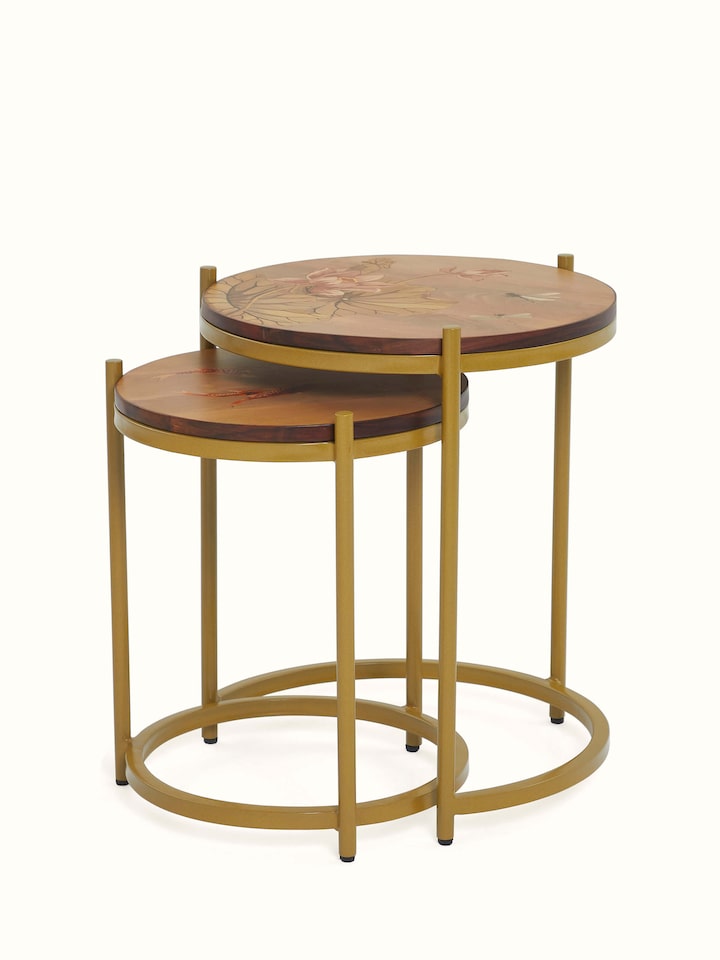 Angled view of Aluminium Marquetry Nesting Table