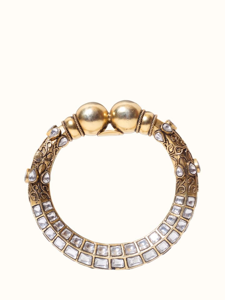 Close-up view of Jadau Silver Bangle highlighting the stone setting and metalwork detail