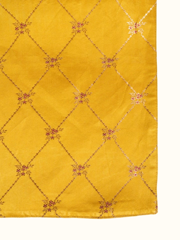 Saumya Yellow Silk Banarasi Brocade Handloom Table Runner