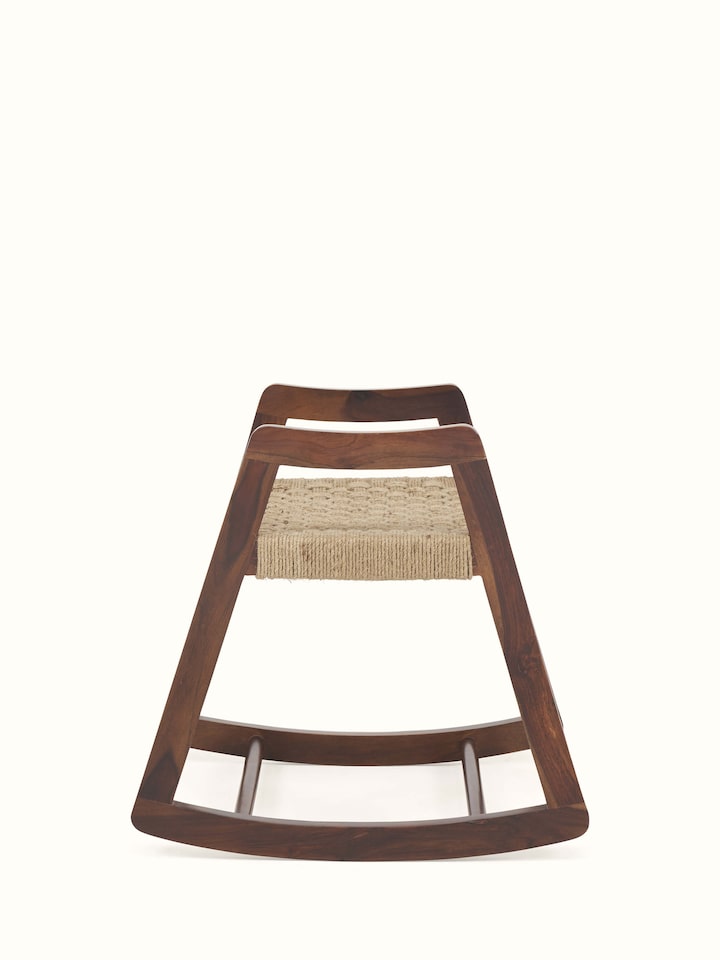 Close-up view of Swadesh Sheesham Wood Jute Woven Stool showing intricate jute weaving and natural wood finish
