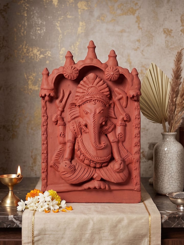 Alternate left-side view of the Matte Terracotta Clay Ganesha Idol